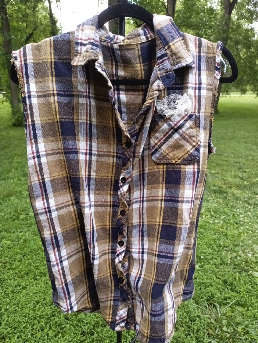 Upcycled Sleeveless Flannel Bunny Size Medium